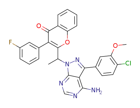 2-(1-(4-amino-3-(4-chloro-3-methoxyphenyl)-1H-pyrazolo[3,4-d]pyrimidin-1-yl)ethyl)-3-(3-fluorophenyl)-4H-chromen-4-one