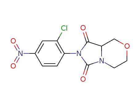 Molecular Structure of 1269074-61-4 (2-(2-chloro-4-nitrophenyl)tetrahydro-1H-imidazo[5,1-c][1,4]oxazine-1,3(2H)-dione)