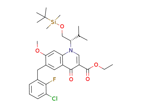 1-[(S)-1-(tert-butyldimethylsilanyloxymethyl)-2-methylpropyl]-6-(3-chloro-2-fluorobenzyl)-7-methoxy-4-oxo-1,4-dihydroquinoline-3-carboxylic acid ethyl ester