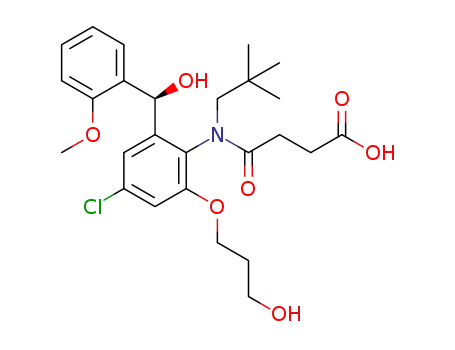 Molecular Structure of 922161-64-6 (4-[(4-chloro-2-[(S)-hydroxy(2-methoxyphenyl)-methyl]-6-(3-hydroxypropoxy)phenyl)(2,2-dimethylpropyl)-amino]-4-oxobutanoic acid)