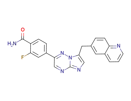 Molecular Structure of 1029713-99-2 (2-fluoro-4-[7-(quinolin-6-ylmethyl)imidazo[1,2-b][1,2,4]triazin-2-yl]benzamide)