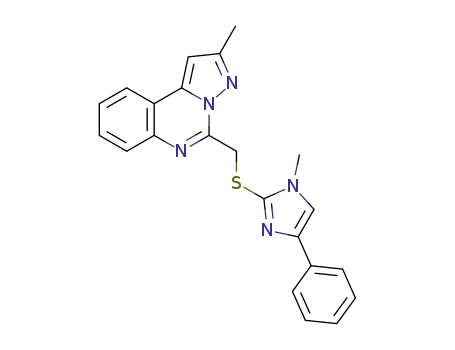 Molecular Structure of 1263193-02-7 (2-methyl-5-((1-methyl-4-phenyl-1H-imidazol-2-ylthio)methyl)pyrazolo[1,5-c]quinazoline)