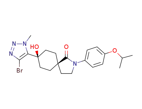 Molecular Structure of 1292276-67-5 ((5α,8α)-8-(5-bromo-3-methyl-3H-[1,2,3]triazol-4-yl)-8-hydroxy-2-(4-isopropoxy-phenyl)-2-aza-spiro[4.5]decan-1-one)