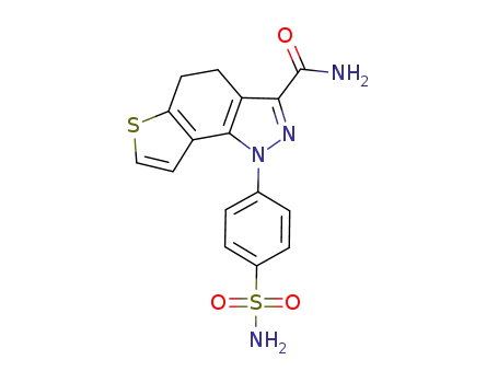 Molecular Structure of 586413-86-7 (1H-Thieno[2,3-g]indazole-3-carboxamide,
1-[4-(aminosulfonyl)phenyl]-4,5-dihydro-)