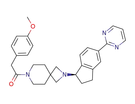 Molecular Structure of 1334782-54-5 (2-(4-methoxyphenyl)-1-{2-[(1R)-5-(pyrimidin-2-yl)-2,3-dihydro-1H-inden-1-yl]-2,7-diazaspiro[3.5]non-7-yl}ethanone)