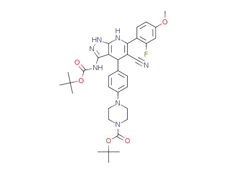 tert-butyl 4-(4-(3-(tert-butoxycarbonylamino)-5-cyano-6-(2-fluoro-4-methoxyphenyl)-4,7-dihydro-1H-pyrazolo[3,4-b]pyridine-4-yl)phenyl)piperazine-1-carboxylate