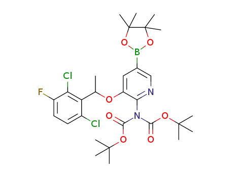 (±)-bis(Boc)-3-(1-(2,6-dichloro-3-fluoropheny)ethoxy)-5-(4,4,5,5-tetramethyl-1 ,3,2-dioxaborolan-2-yl)pyridin-2-amine