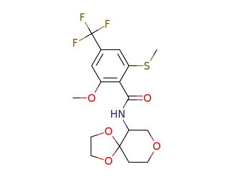 Molecular Structure of 1316830-62-2 (2-methoxy-6-methylsulfanyl-4-trifluoromethyl-N-(1,4,8-trioxa-spiro[4.5]dec-6-yl)-benzamide)