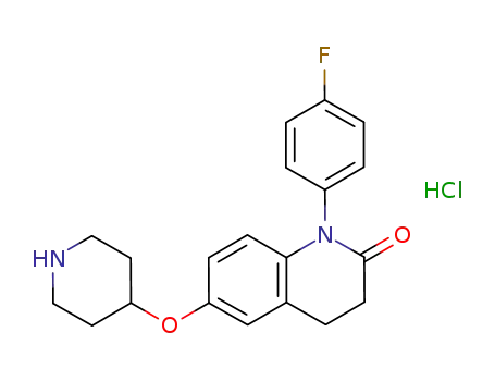 Molecular Structure of 1239768-76-3 (1-(4-fluorophenyl)-6-(piperidin-4-yloxy)-3,4-dihydroquinolin-2(1H)-one hydrochloride)