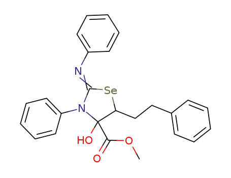 Molecular Structure of 1241921-16-3 (methyl 4-hydroxy-3-phenyl-5-(2-phenylethyl)-2-phenyl-iminoselenazolidine-4-carboxylate)
