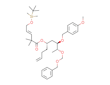 Molecular Structure of 1261422-99-4 ((E)-(5S,7R,8R)-8-((benzyloxy)methoxy)-7-((4-methoxybenzyl)oxy)non-1-en-5-yl 5-((tert-butyldimethylsilyl)oxy)-2,2-dimethylpent-3-enoate)