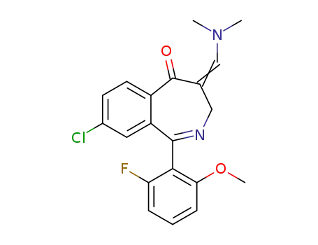 Molecular Structure of 869367-33-9 ((1E,4E)-8-chloro-4-((diMethylaMino)Methylene)-1-(2-fluoro-6-Methoxyphenyl)-3,4-dihydrobenzo[c]azepin-5-one)