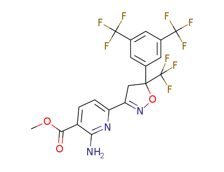 Molecular Structure of 1312697-70-3 (2-amino-6-[5-(3,5-bistrifluoromethyl-phenyl)-5-trifluoromethyl-4,5-dihydro-isoxazol-3-yl]-nicotinic acid methyl ester)