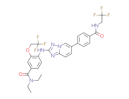 Molecular Structure of 1309681-07-9 (N,N-diethyl-3-(2,2,2-trifluoroethoxy)-4-[(6-{4-[(2,2,2-trifluoroethyl)-carbamoyl]phenyl}[1,2,4]triazolo[1,5-a]pyridin-2-yl)amino]benzamide)