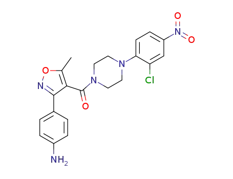 Molecular Structure of 1264870-22-5 ((3-(4-aminophenyl)-5-methylisoxazol-4-yl)(4-(2-chloro-4-nitrophenyl)piperazin-1-yl)methanone)