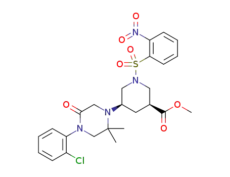 Molecular Structure of 1263198-04-4 (methyl (3S,5R)-5-[4-(2-chlorophenyl)-2,2-dimethyl-5-oxopiperazin-1-yl]-1-(2-nitrophenyl)sulfonylpiperidine-3-carboxylate)