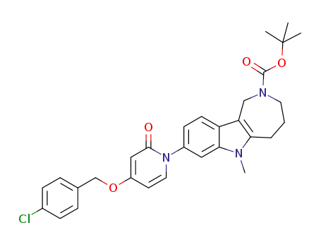 Molecular Structure of 1260494-72-1 (tert-butyl 8-(4-(4-chlorobenzyloxy)-2-oxopyridin-1 (2H)-yl)-6-methyl-3,4,5,6-tetrahydroazepino[4, 3-b]indole-2 (1H)-carboxylate)
