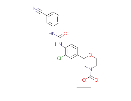 Molecular Structure of 1415757-42-4 (tert-butyl (RS)-2-(3-chloro-4-(3-(3-cyanophenyl)ureido)phenyl)morpholine-4-carboxylate)