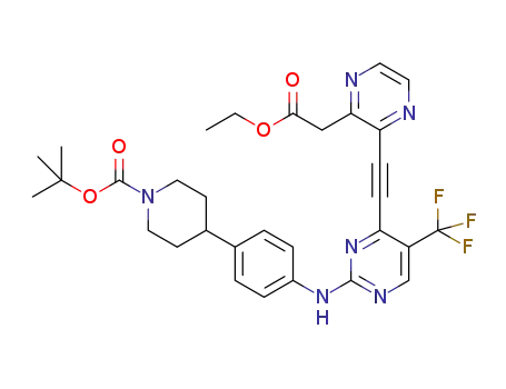 tert-butyl 4-(4-((4-((3-(2-ethoxy-2-oxoethyl)pyrazin-2-yl)ethynyl)-5-(trifluoromethyl)pyrimidin-2-yl)amino)phenyl)piperidine-1-carboxylate