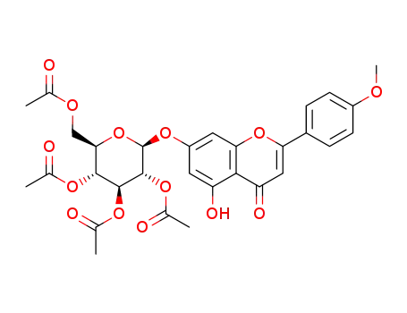 Molecular Structure of 1389307-17-8 ((2R,3R,4S,5R,6S)-2-(acetoxymethyl)-6-((5-hydroxy-2-(4-methoxyphenyl)-4-oxo-4H-chromen-7-yl)oxy)tetrahydro-2H-pyran-3,4,5-triyl triacetate)