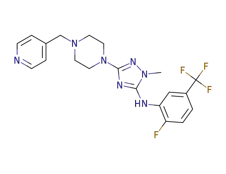 Molecular Structure of 1400691-89-5 (N-[2-fluoro-5-(trifluoromethyl)phenyl]-1-methyl-3-[4-(4-pyridinylmethyl)-1-piperazinyl]-1H-1,2,4-triazol-5-amine)