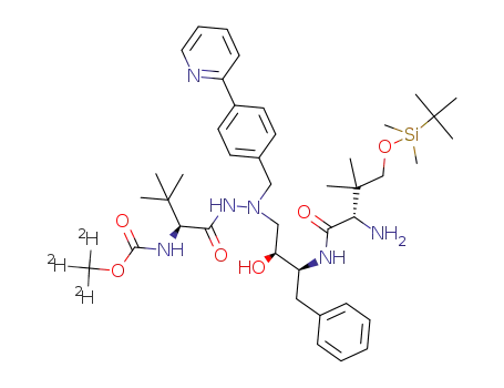 Molecular Structure of 1415634-37-5 (trideuteromethyl ((S)-1-(2-((2S,3S)-3-((S)-2-amino-4-tertbutyldimethylsilyloxy-3,3-dimethylbutanamido)-2-hydroxy-4-phenylbutyl)-2-(4-(pyridin-2-yl)benzyl)hydrazinyl)-3,3-dimethyl-1-oxobutan-2-yl)carbamate)