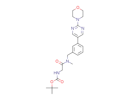 Molecular Structure of 1279028-30-6 (tert-butyl [2-(methyl{3-[2-(morpholin-4-yl)pyrimidin-5-yl]benzyl}amino)-2-oxoethyl]carbamate)