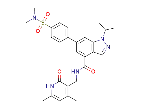 Molecular Structure of 1346704-21-9 (6-{4-[(dimethylamino)sulfonyl]phenyl}-N-[(4,6-dimethyl-2-oxo-1,2-dihydro-3-pyridinyl)methyl]-1-(1-methylethyl)-1H-indazole-4-carboxamide)