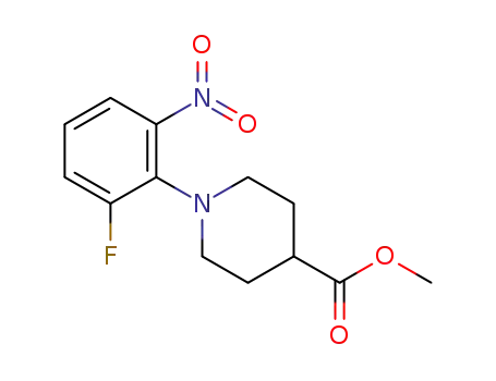 Molecular Structure of 1350918-47-6 (methyl 1-(2-fluoro-6-nitrophenyl)piperidine-4-carboxylate)