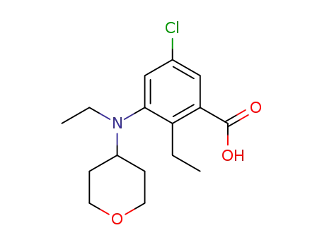 Molecular Structure of 1403258-51-4 (5-chloro-2-ethyl-3-[ethyl(oxan-4-yl)amino]benzoic acid)