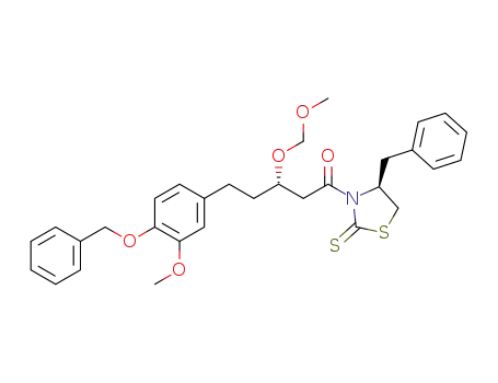 Molecular Structure of 1360109-98-3 ((S)-1-((S)-4-benzyl-2-thioxothiazolidin-3-yl)-5-(4-(benzyloxy)-3-methoxyphenyl)-3-(methoxymethoxy)pentan-1-one)