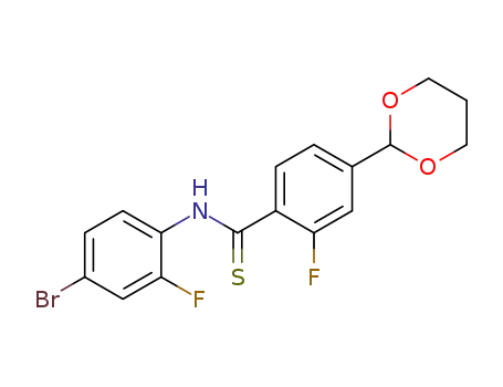 Molecular Structure of 1356679-50-9 (N-(4-bromo-2-fluorophenyl)-4-(1,3-dioxan-2-yl)-2-fluorobenzothioamide)