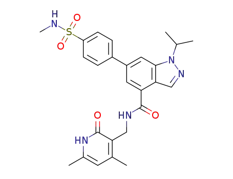 Molecular Structure of 1346704-12-8 (N-[(4,6-dimethyl-2-oxo-1,2-dihydro-3-pyridinyl)methyl]-6-{4-[(methylamino)sulfonyl]phenyl}-1-(methylethyl)-1H-indazole-4-carboxamide)