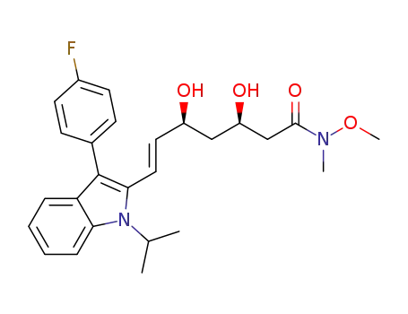 E-(7-[3-(4-fluorophenyl)-1-isopropyl-1H-indol-2-yl]-[(3R,5S)-3,5-dihydroxy-hept-6-enoic acid])-N-methoxy-N-methyl-amide