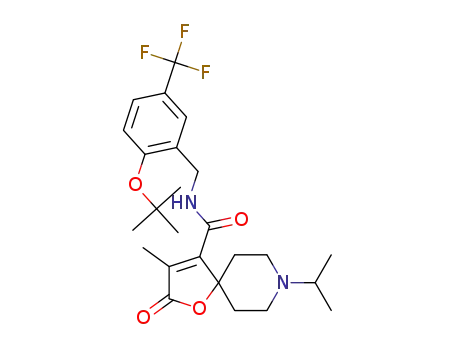 Molecular Structure of 1401995-11-6 (8-isopropyl-3-methyl-2-oxo-1-oxa-8-aza-spiro[4.5]dec-3-ene-4-carboxylic acid 2-tert-butoxy-5-trifluoromethyl-benzylamide)
