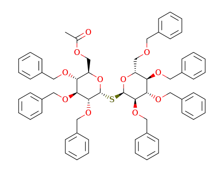 Molecular Structure of 1393083-67-4 (6-O-acetyl-2,3,4,2′,3′,4′,6′-hepta-O-benzyl-1-thio-α,α-D-trehalose)