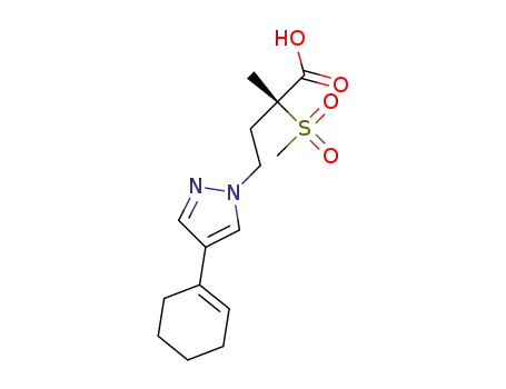 Molecular Structure of 1402636-11-6 ((2R)-4-[4-(cyclohex-1-en-1-yl)-1H-pyrazol-1-yl]-2-methyl-2-(methylsulfonyl)butanoic acid)