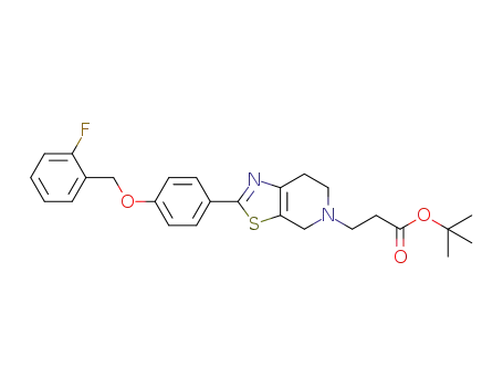 Molecular Structure of 1354910-22-7 (3-[2-(4-(2-fluoro-benzyloxy)-phenyl)-6,7-dihydro-4H-thiazolo[5,4-c]pyridine-5-yl]-propionic acid t-butyl ester)