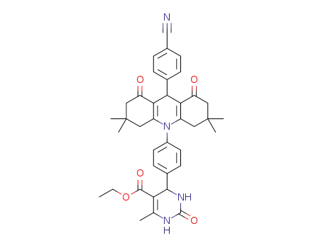 Molecular Structure of 1427288-11-6 (ethyl-1,2,3,4-tetrahydro-4-(4-(1,2,3,4,5,6,7,8-octahydro-3,3,6,6-tetramethyl-9-(4-cyanophenyl)-1,8-dioxoacridin-10(9H)-yl)phenyl)-6-methyl-2-oxopyrimidine-5-carboxylate)