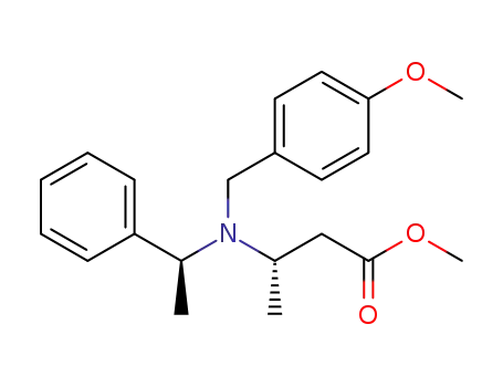 Molecular Structure of 453556-43-9 (Butanoic acid, 3-[[(4-methoxyphenyl)methyl][(1S)-1-phenylethyl]amino]-,
methyl ester, (3S)-)