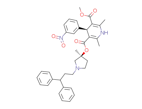 Molecular Structure of 1404062-92-5 ((S)-3-[(S)-1-(3,3-diphenylpropyl)-3-methylpyrrolidin-3-yl] 5-methyl 2,6-dimethyl-4-(3-nitrophenyl)-1,4-dihydropyridine-3,5-dicarboxylate)