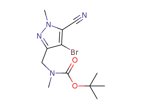 Molecular Structure of 1454848-24-8 (tert-butyl((4-bromo-5-cyano-1-methyl-1H-pyrazol-3-yl)methyl)(methyl)carbamate)