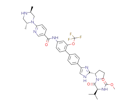 ((S)-1-{(S)-2-[4-(4'-{[6-((2R,5S)-2,5-dimethyl-piperazin-1-yl)-pyridine-3-carbonyl]-amino}-2'-trifluoromethoxy-biphenyl-4-yl)-1H-imidazol-2-yl]-pyrrolidine-1-carbonyl}-2-methyl-propyl)-carbamic acid methyl ester