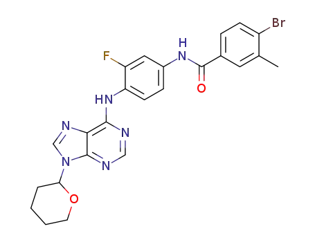 Molecular Structure of 1428155-17-2 (4-bromo-N-(3-fluoro-4-(9-(tetrahydro-2H-pyran-2-yl)-9H-purin-6-ylamino)phenyl)-3-methylbenzamide)