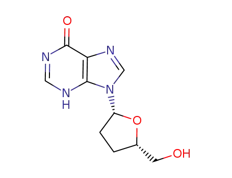Molecular Structure of 160962-90-3 (6H-Purin-6-one, 1,9-dihydro-9-[tetrahydro-5-(hydroxymethyl)-2-furanyl]-, (2S-cis)-)