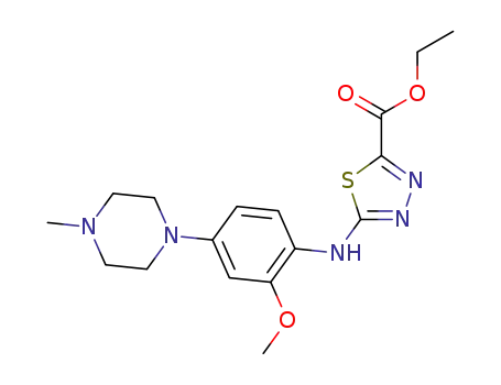 Molecular Structure of 1313036-60-0 (ethyl 5-((2-methoxy-4-(4-methylpiperazin-1-yl)phenyl)amino)-1,3,4-thiadiazole-2-carboxylate)