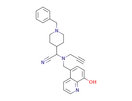 Molecular Structure of 1609078-38-7 (2-(1-benzylpiperidin-4-yl)-2-(((8-hydroxyquinolin-5-yl)methyl)(prop-2-ynyl)amino)acetonitrile)
