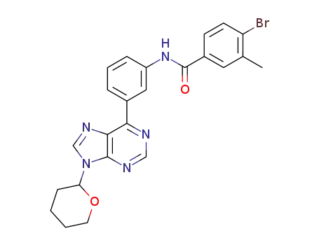 Molecular Structure of 1428155-45-6 (4-bromo-3-methyl-N-(3-(9-(tetrahydro-2H-pyran-2-yl)-9H-purin-6-yl)phenyl)benzamide)