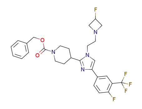 Molecular Structure of 1428253-15-9 (benzyl 4-(4-(4-fluoro-3-(trifluoromethyl)phenyl)-1-(2-(3-fluoroazetidin-1-yl)ethyl)-1H-imidazol-2-yl)piperidine-1-carboxylate)