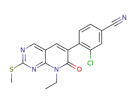 Molecular Structure of 1428760-85-3 (3-chloro-4-[8-ethyl-2-(methylsulfanyl)-7-oxo-7,8-dihydropyrido[2,3-d]pyrimidin-6-yl]benzonitrile)
